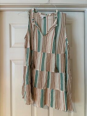 J. Jill Striped Cream, Brown & Teal Lightweight Top